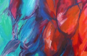 Dialoog in rood en blauw, acryl op linnen, 90 x 90 cm, 2008 (verkocht)