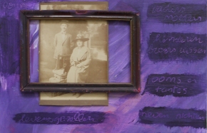 Familie, collage op paneel, 30 x 34 cm, 2011
