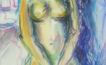 Pubermeisje IV, aquarel, oliepastel op papier, 37 x 48 cm, 1997