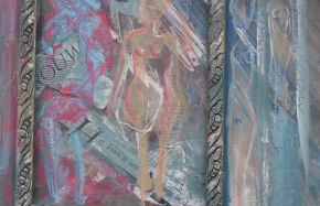 Vrouw, collage op paneel, 30 x 34 cm, 2011