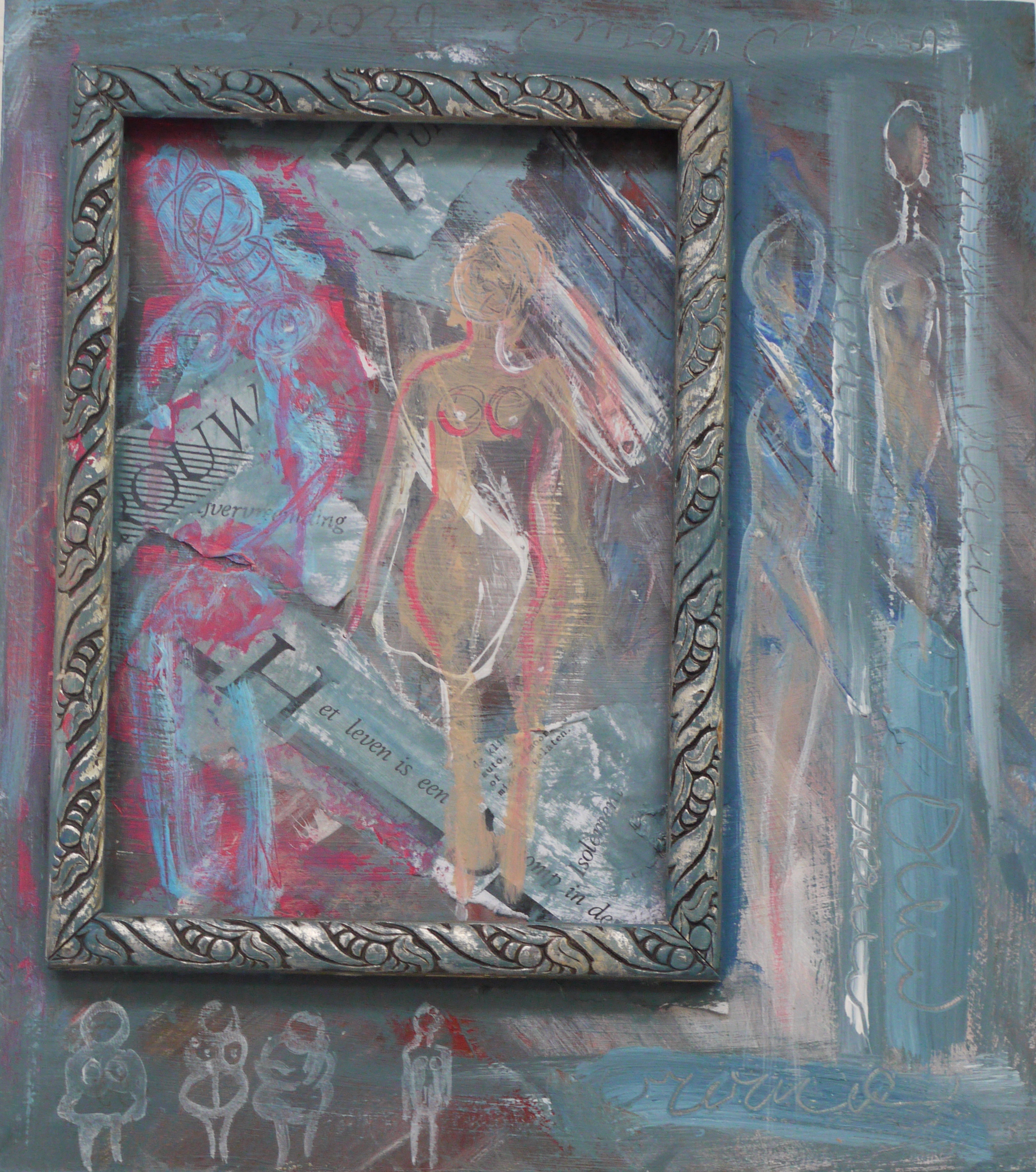 Vrouw, collage op paneel, 30 x 34 cm, 2011